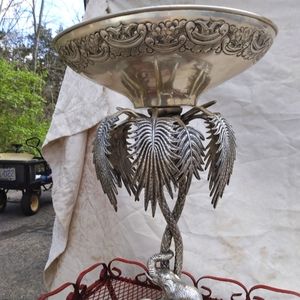 Silver Plated Elephant under Palm Tree Decorative Bowl